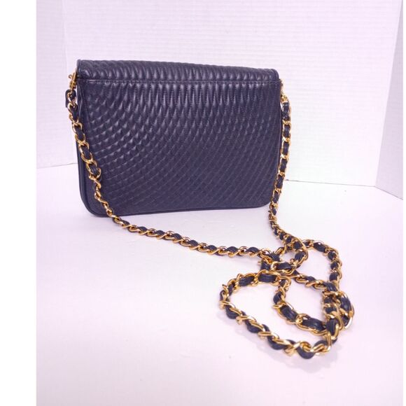 Vintage Worthington Leather Convertible Crossbody Bag Indigo Blue and Gold Chain - Picture 5 of 10
